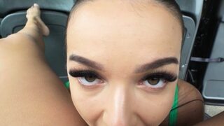 Female Fake Taxi Driver playing with huge natural boobs